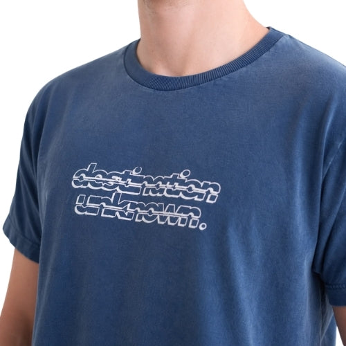 Camiseta Básica Marmorizada Azul Jeans Estampada