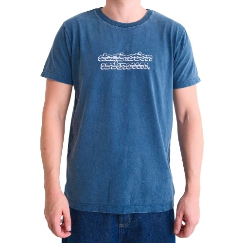 Camiseta Básica Marmorizada Azul Jeans Estampada