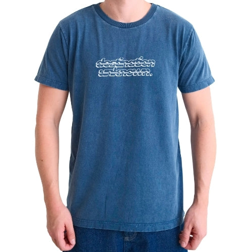 Camiseta Básica Marmorizada Azul Jeans Estampada